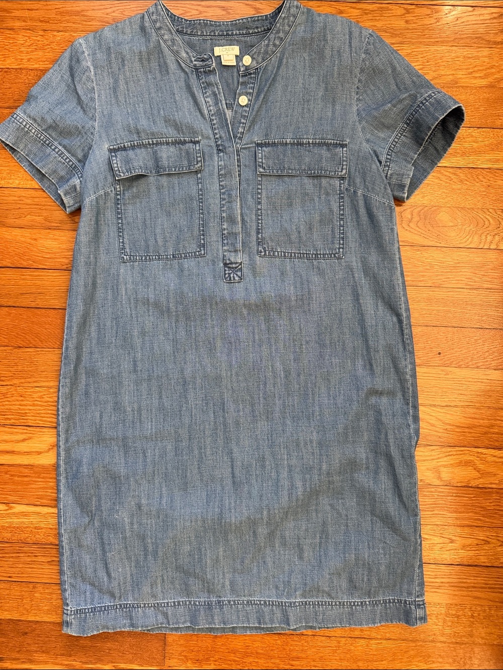 J. Crew Factory Light Blue Denim Shift Dress with Front Pockets